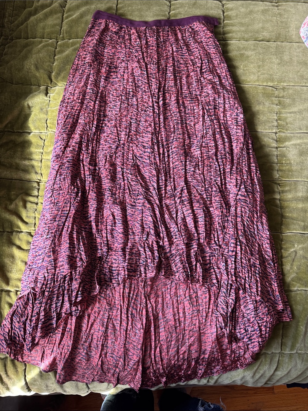 Elizabeth and James Pink and Black High-Low Silk Crinkle Skirt